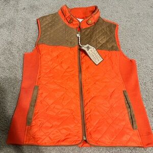 NWT Orange Quilted Vest with Brown Accents